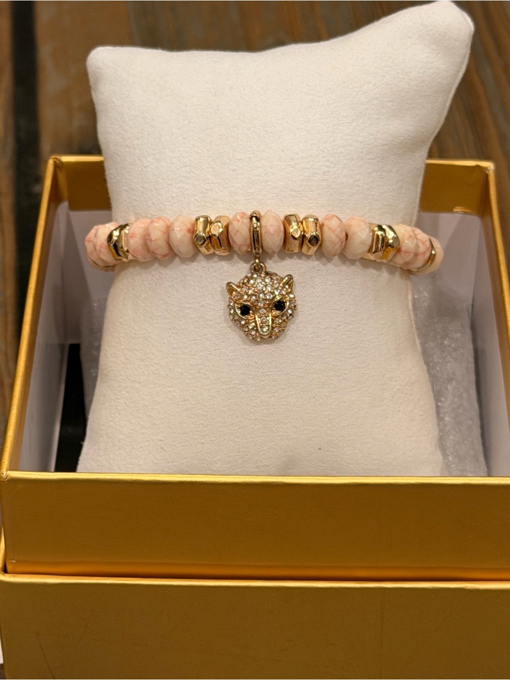 Bomb Party NWT! Pink Beaded Bracelet with Gold Leopard Charm